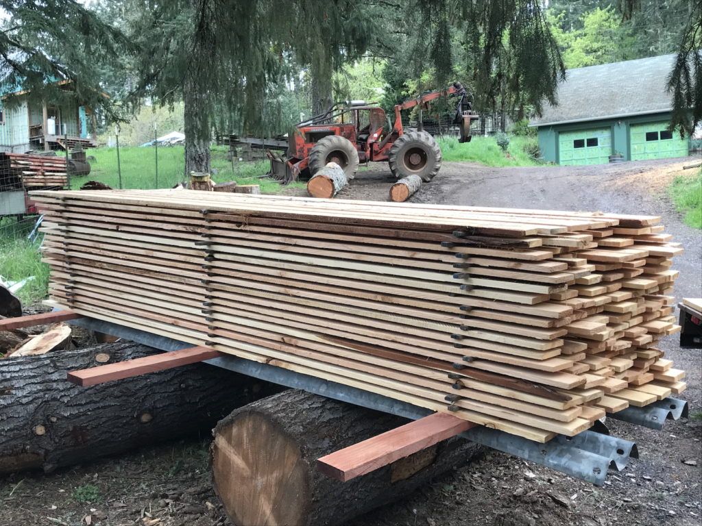 Air drying a stack of 12' long 1x6 cedar boards